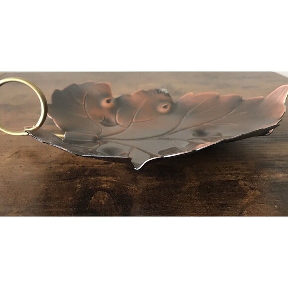 Coppercraft Guild Leaf Tray With Brass Ring Handle Footed - Picture 6 of 6